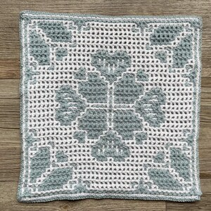 Nordic Hearts 40 - a square in the 2021 Nordic Collection; interlocking (locked filet mesh) and overlay mosaic crochet patterns and charts
