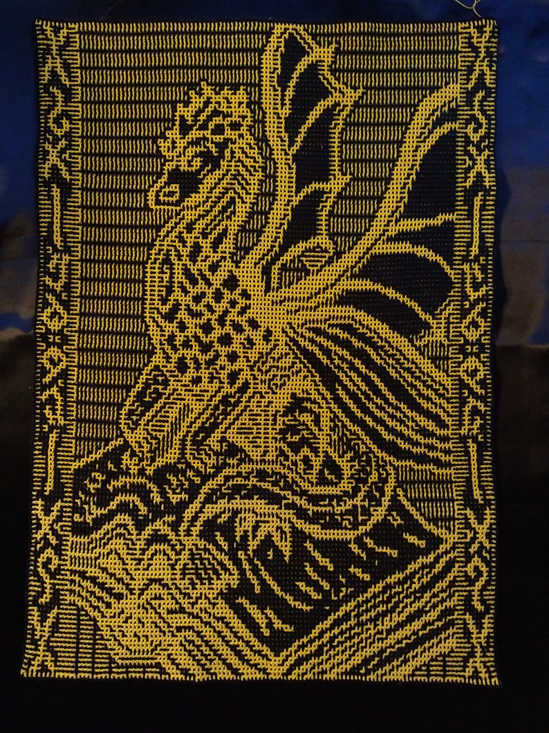 Crochet Pattern: Book Dragon Interlocking Locked Filet Mesh / LFM and Overlay Mosaic written instructions and charts image 7