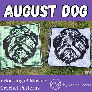 August Dog (Shih Tzu) - Crochet Patterns & Charts from "2024: A Year of Dogs". Large Squares. Interlocking and Overlay Mosaic Crochet.