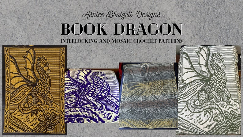 Crochet Pattern: Book Dragon Interlocking Locked Filet Mesh / LFM and Overlay Mosaic written instructions and charts image 2