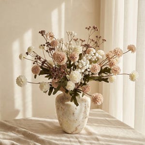Bouquet Sienna - Bouquet completo di fiori artificiali, decorazione neutra per la casa, composizione floreale artificiale, fiori per matrimoni