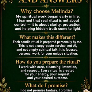K&ouml;nnte beinhalten: Dunkelgr&uuml;ner Poster mit goldenem Text und floralen Akzenten. Der Text informiert &uuml;ber spirituelle Rituale, einschlie&szlig;lich des Versprechens ehrlicher Arbeit und eines Fotobeweises nach dem Ritual.