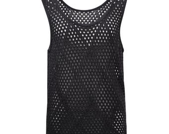 Camiseta sin mangas de punto de ganchillo negra, chaleco de punto de verano de mezcla de Tencel