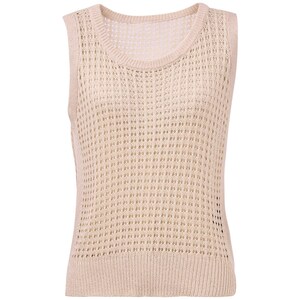 Apricot Eyelet Knit Tank Top, Sleeveless Summer Sweater Vest, Tencel Blend imagen 1