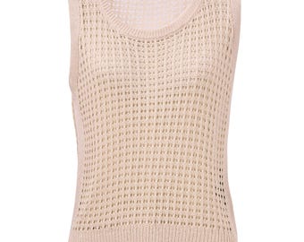 Camiseta de tirantes de punto calado color albaricoque, chaleco de verano sin mangas, mezcla de Tencel.