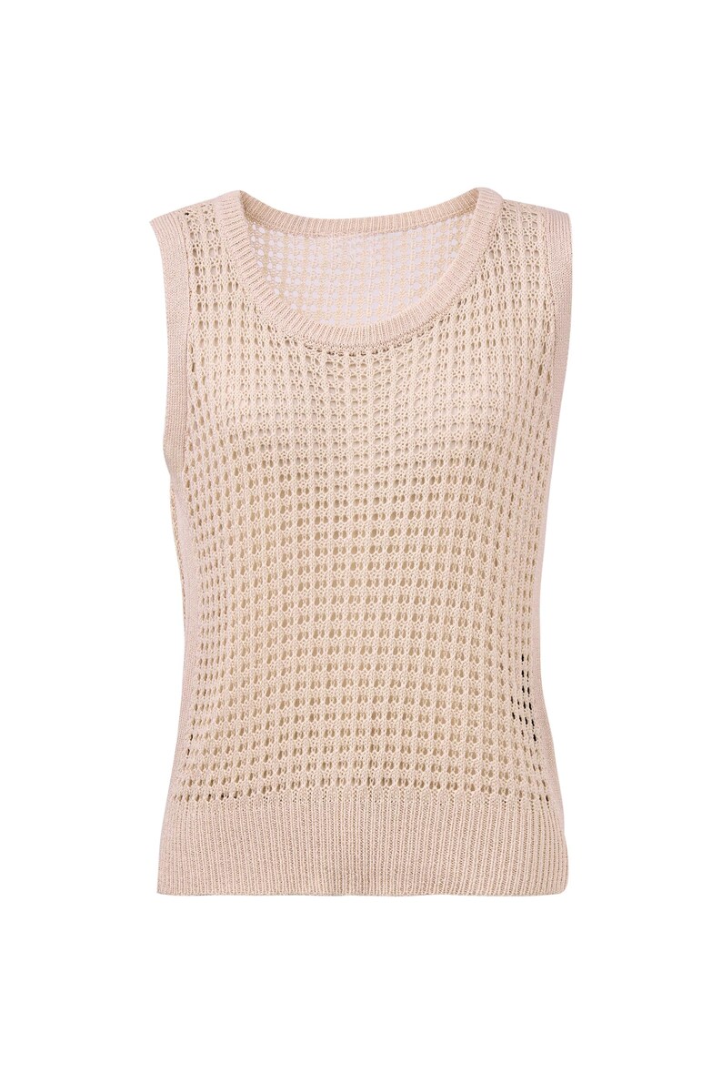 Apricot Eyelet Knit Tank Top, Sleeveless Summer Sweater Vest, Tencel Blend imagen 1