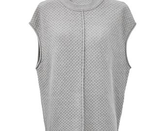 Chaleco de punto texturizado gris claro, top sin mangas de mezcla de algodón