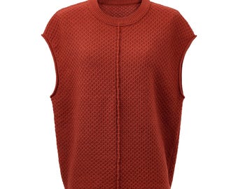 Chaleco de punto texturizado color rojo óxido, jersey sin mangas de mezcla de algodón