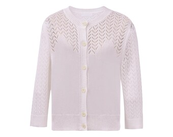 White Cardigan Sweater for Women, 3/4 Sleeve Button Sweater, Tencel Blend Summer Top