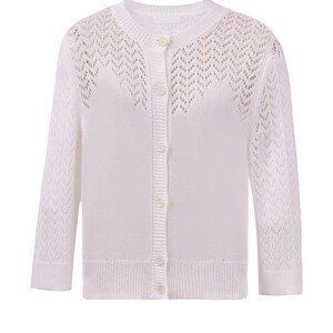 White Cardigan Sweater for Women, 3/4 Sleeve Button Sweater, Tencel Blend Top image 2