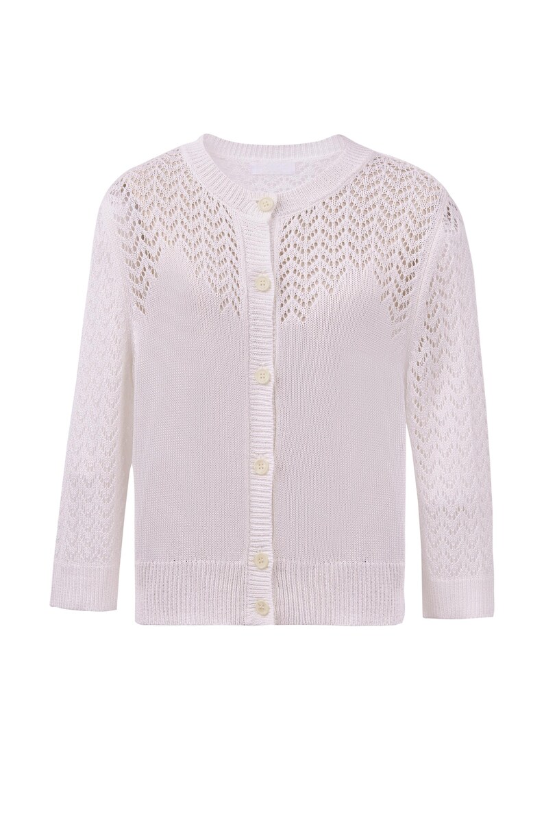 White Cardigan Sweater for Women, 3/4 Sleeve Button Sweater, Tencel Blend Top image 2