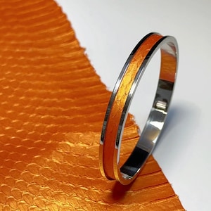 Orange Snakeskin Bangle Bracelet, Titanium Steel Minimalist Cuff, Statement Color Jewelry