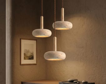 Travertine Pendant Light | Wabi Sabi Stone Hanging Lamp | Minimalist Kitchen Island Lighting
