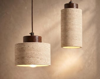 Travertin Pendelleuchte | Wabi Sabi Japandi Hängelampe | Stein Kücheninsel Beleuchtung