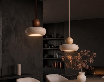 Natural Stone Pendant Light | Travertine Hanging Lamp | Wabi Sabi Japandi Kitchen Lighting