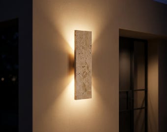 Travertine Stone Wall Light | Wabi Sabi Wall Sconce | Minimalist LED Wall Lamp