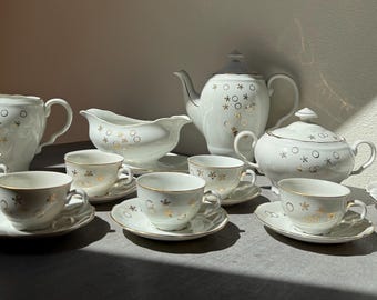 Servizio da tè vintage MZ Moritz Zdekauer Altrohlau, 18 pezzi, decorazioni dorate, Cecoslovacchia - Porcellana anni '20