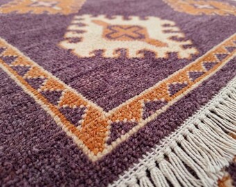 10x10 Hand Knotted Wool Rug: Purple Turkish Oushak Modern Farmhouse Indoor Moroccan Style Tribal  Rug, Boho Oriental Medallion Rug