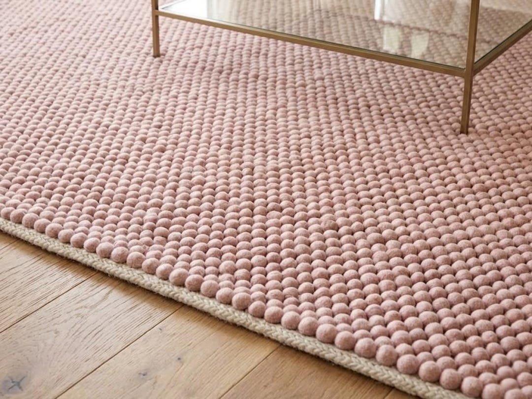Handmade Blush Pink Pebble Wool Rug, Thick Textured Scandinavian Boho ...
