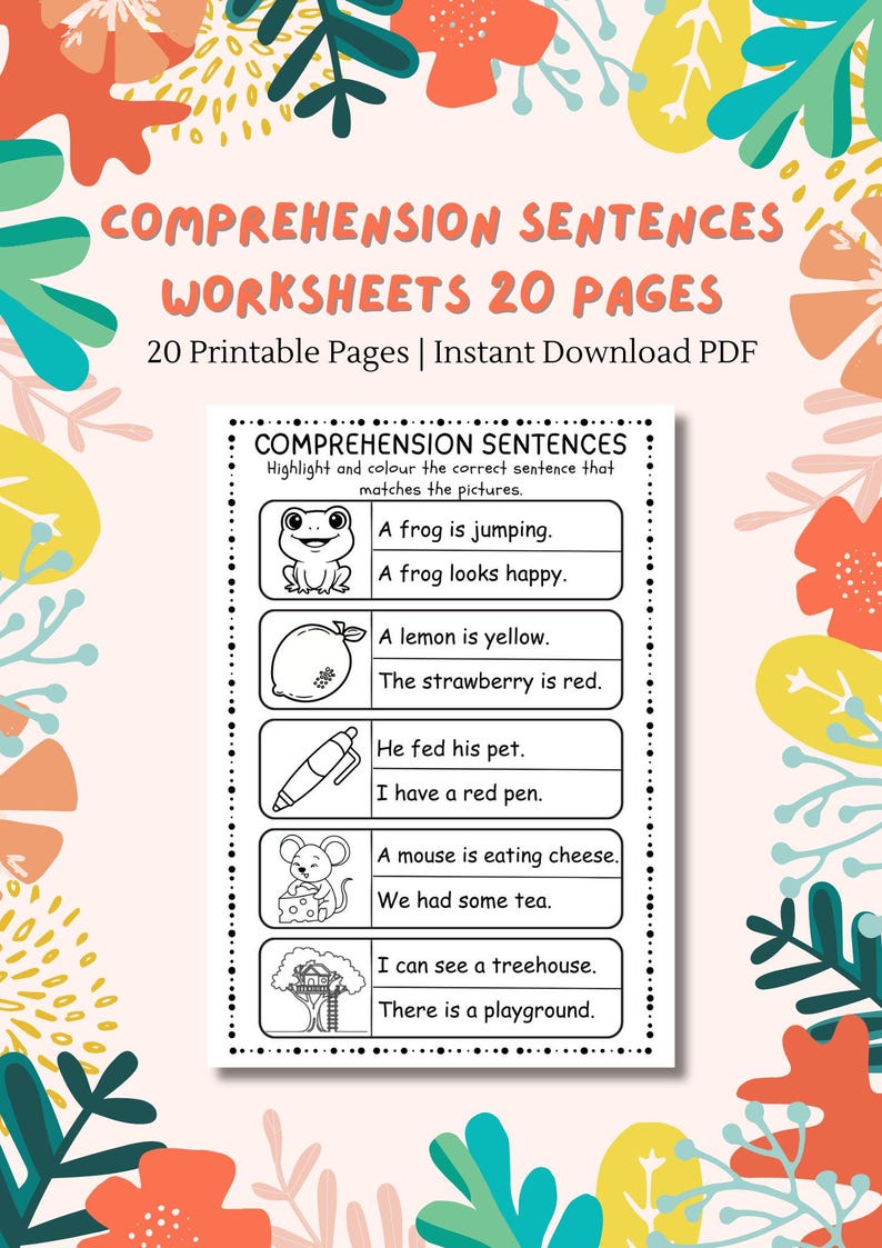 Sentence Comprehsion Kindergarten Reading Comprehension Sentences Worksheet | Read and Match ...