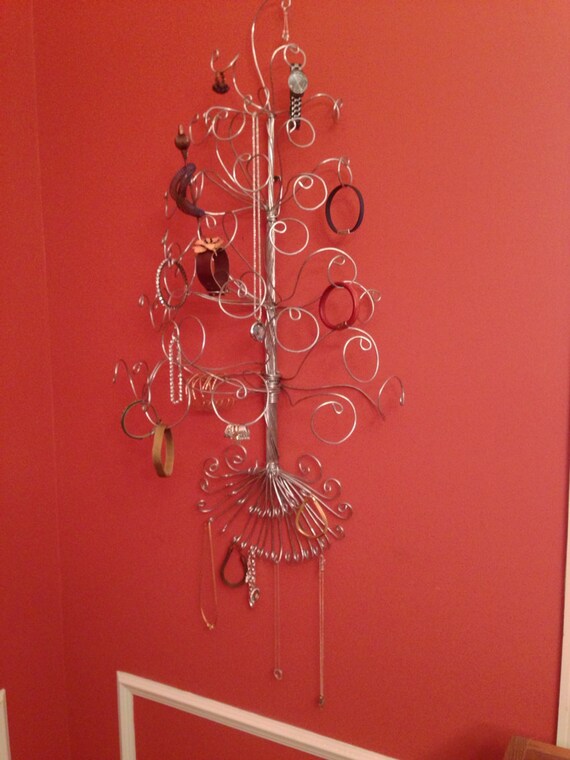 Jewelry Organizer Tree Display Wall Mounted Large Silver