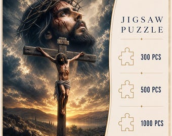 Crucifixion Under Storm Clouds Jigsaw Puzzle, Dramatic Christian Art, Gift for Christian Families