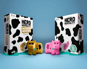 Herdenmentalität Moo-sic & Moo-vies Gesellschaftsspiel, Lustiges Kuh Trivia Spiel, Familien Spieleabend, Konversations- und Schätzspiel