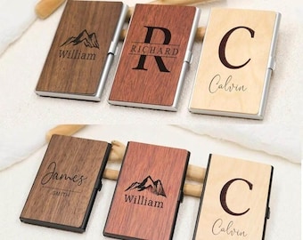 Personalized Wooden Business Card Holder, Custom Name Card Case, Engraved Wood Wallet, Minimalist Office Gift for Men Women