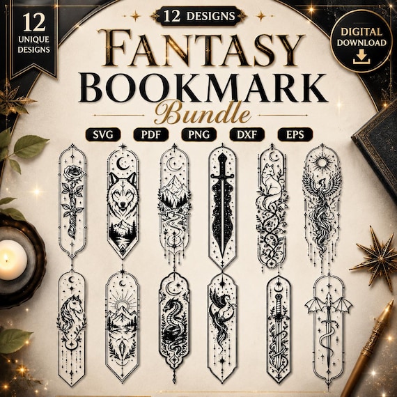 Fantasy Bookmark SVG Bundle, Dragon Bookmark svg, Fairy Bookmark svg, Cricut svg, Glowforge png, Book Lover Gift (DIGITAL DOWNLOAD)