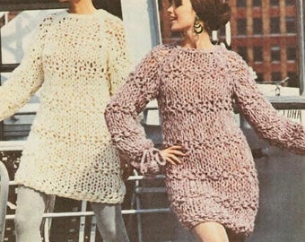 MUSTER: Peek-a-Boo Chunky Knit Mini Dress – Easy Vintage 1968 Strickmuster – Quick 6-Stunden Strickmuster – Für Jumbo Size 50 Nadeln