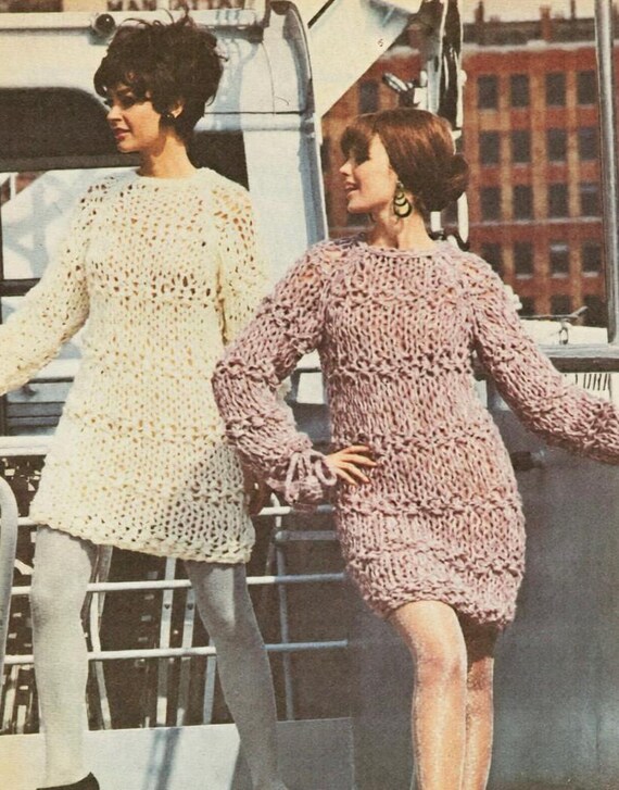 knit mini dress pattern 1960s Cable Knit Mini Dress Pattern (PDF Pattern)