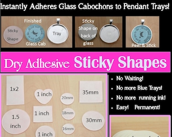 20 - Dry Adhesive Sticky Shapes, Dry Adhesive for Glass Pendants, Alternative to Glue, Dry Adhesive Glass to Pendant Trays -2 Sided Stickers