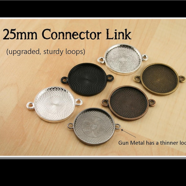 50 ROUND 25mm Bracelet Link Bezel Blanks - Metal ALLOY.  Use with Glass Cabochons and Interchangeable Bracelets. Optional Supplies Offered