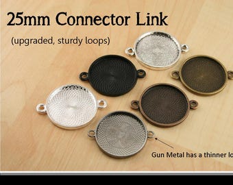 10 ROUND 25mm Bracelet Link Bezel Blanks - Metal ALLOY. Perfect for Interchangeable Bracelets- OPTIONAL Glass and Seals (10 or 20) offered