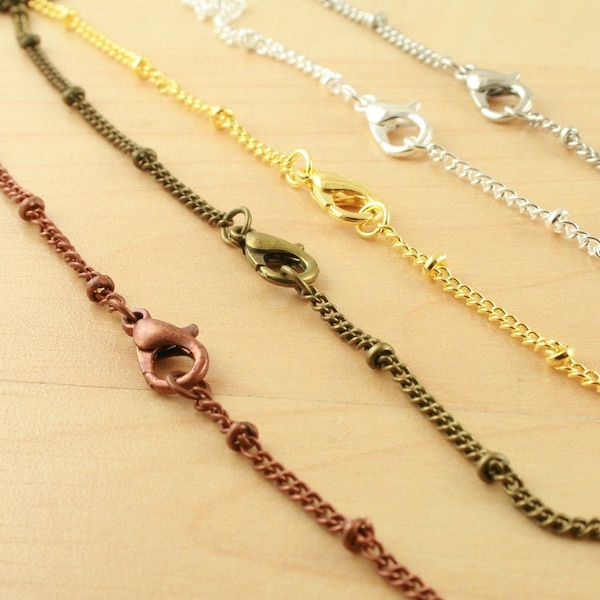 Pick your quantity - BEADED CURB Chains with lobster clasps -Sturdy. Silver, Antique Silver, Gold,  Antique Copper, Bronze.  24 inch