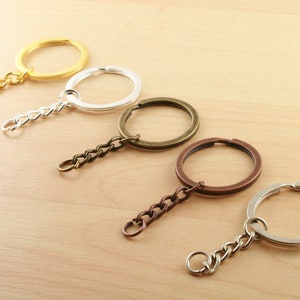 10 - Large Key Ring Key Chains - 25mm Inside - DIY - 5 Color Options - Attached Chain & Jump Ring, Heavy, Sturdy - Split Ring Key Rings