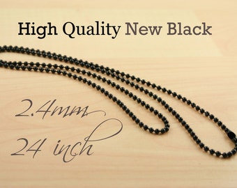 12 Chains 24 inch Highest Quality Ball Chain Necklaces - 2.4mm New BLACK Chain with Connectors. - 12 Chains