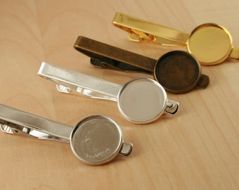 10 - 16mm Tie Clip, Optional Glass and Seals DIY. 16mm Blank Bezel. Weddings, Groom, Father of the Bride, Wedding Keepsake