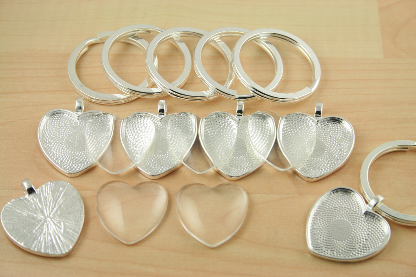 5 KEY Ring Making SETS Blank 1 Inch Heart Pendant Trays Glass Etsy