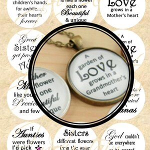 MOTHER AUNT Grandmother SISTER Inspirational Quotes Instant Digital Download 30mm and 25mm Circle Graphic 4x6 Sheet.  Great for Glass Crafts