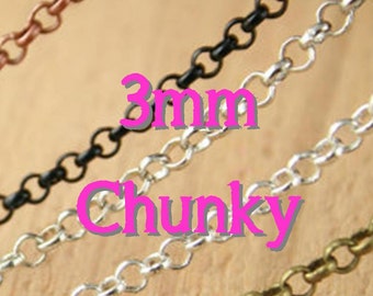 50 Necklaces - 24" CHUNKY Rolo Style - 24 inch - Bronze Chain - Mix and Match -Antique Copper Chain, Silver, Black, Antique Silver Chain