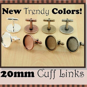 50 - 20mm CUFF LiNK Making Kit. Optional GLASS (50) and Adhesive Seals (50 or 100 Seals) - Shiny Silver, 6 Tones, Makes 25 Pair of Cufflinks