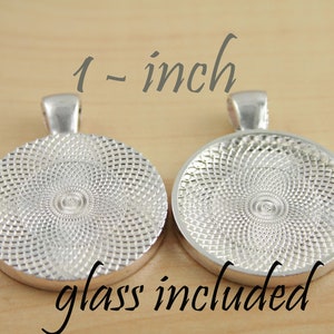 40 SETS Photo Tray and Glass - Round  Shiny Silver Plated or select your finish- Bezels Settings 25 mm Pendant Charms