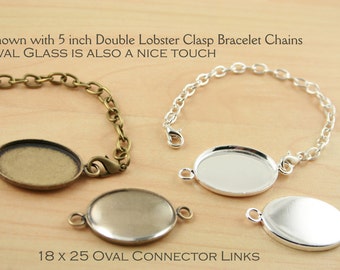 10 OVAL Connector Links. Bronze, Platinum or Silver  18 x 25mm, Dangle Earrings, Mini Pendant, Charms. Optional Oval Glass/5 inchChains