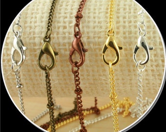 Pick your quantity - BEADED Curb Chains with lobster clasps -Sturdy. Silver, Antique Silver, Gold Antique Copper, Bronze.  24 inch