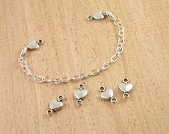 100 Heart Shaped Double Loop Charms - Silver Plated Alloy- Great for adding length to a chain