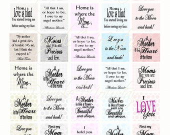 1 Inch and 35mm SQUARE Mother, Mom, Pastel - 2 Sheets, Inspirational Quotes, Sayings,  Instant Digital Download Collage Graphic 8.5x11