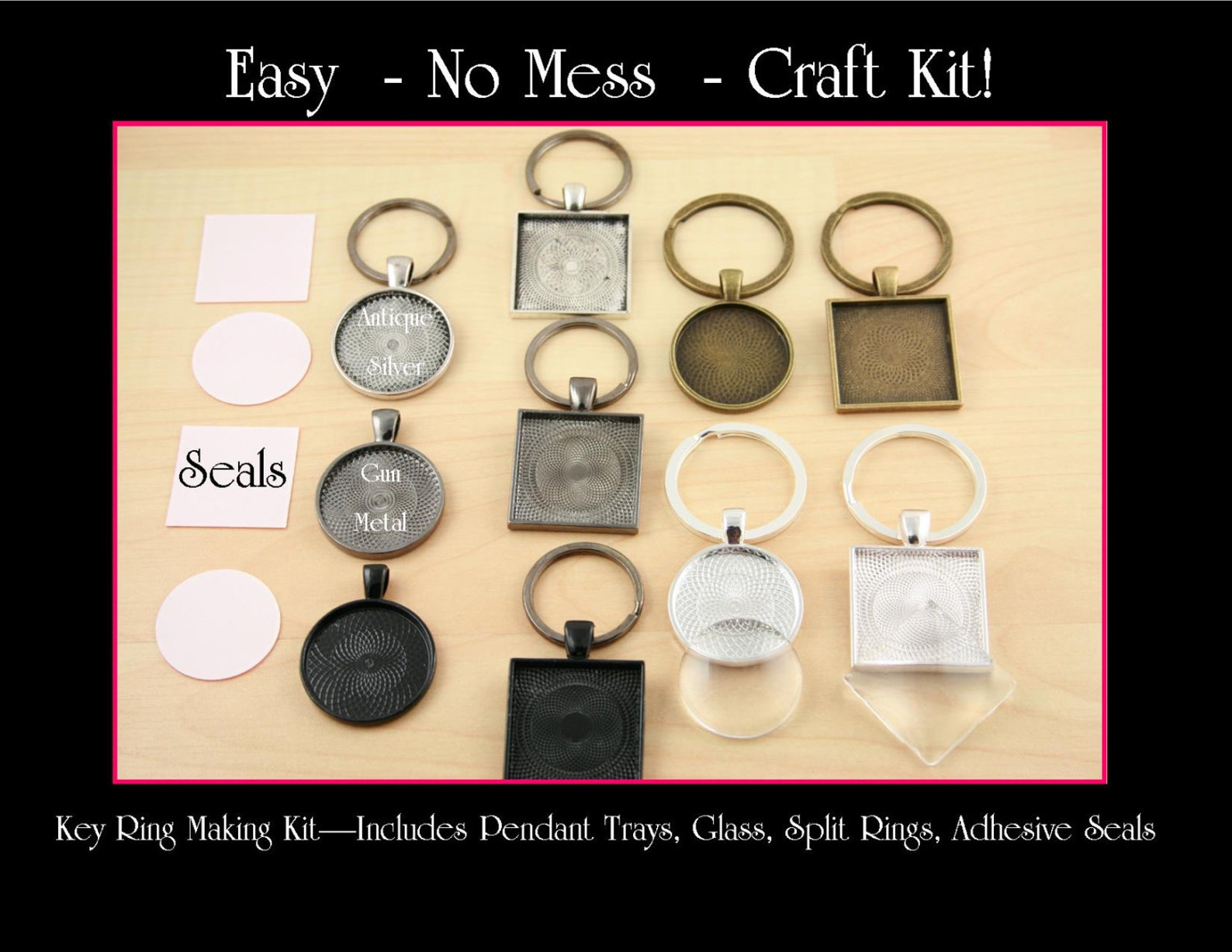 10 KEY Ring Making SETS. 1 Inch Pendant Trays, 10 Glass Tiles, 10 Large ...