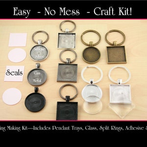 10 KEY Ring Making SETS. 1 Inch Pendant Trays, 10 Glass Tiles, 10 Large ...