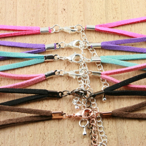 Special Price - 25 FAUX SUEDE BRACELET Cord  - Lobster Clasp and Extender Chain Creates Interchangeable Bezel Tray Jewelry